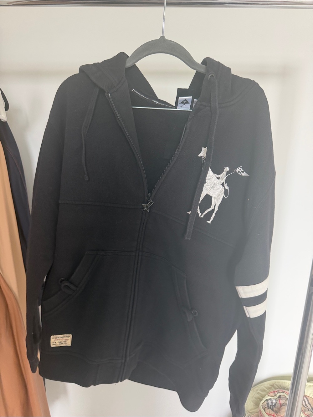 Evisu Black Kids Full-Zip Hoodie with White Camel Embroidery